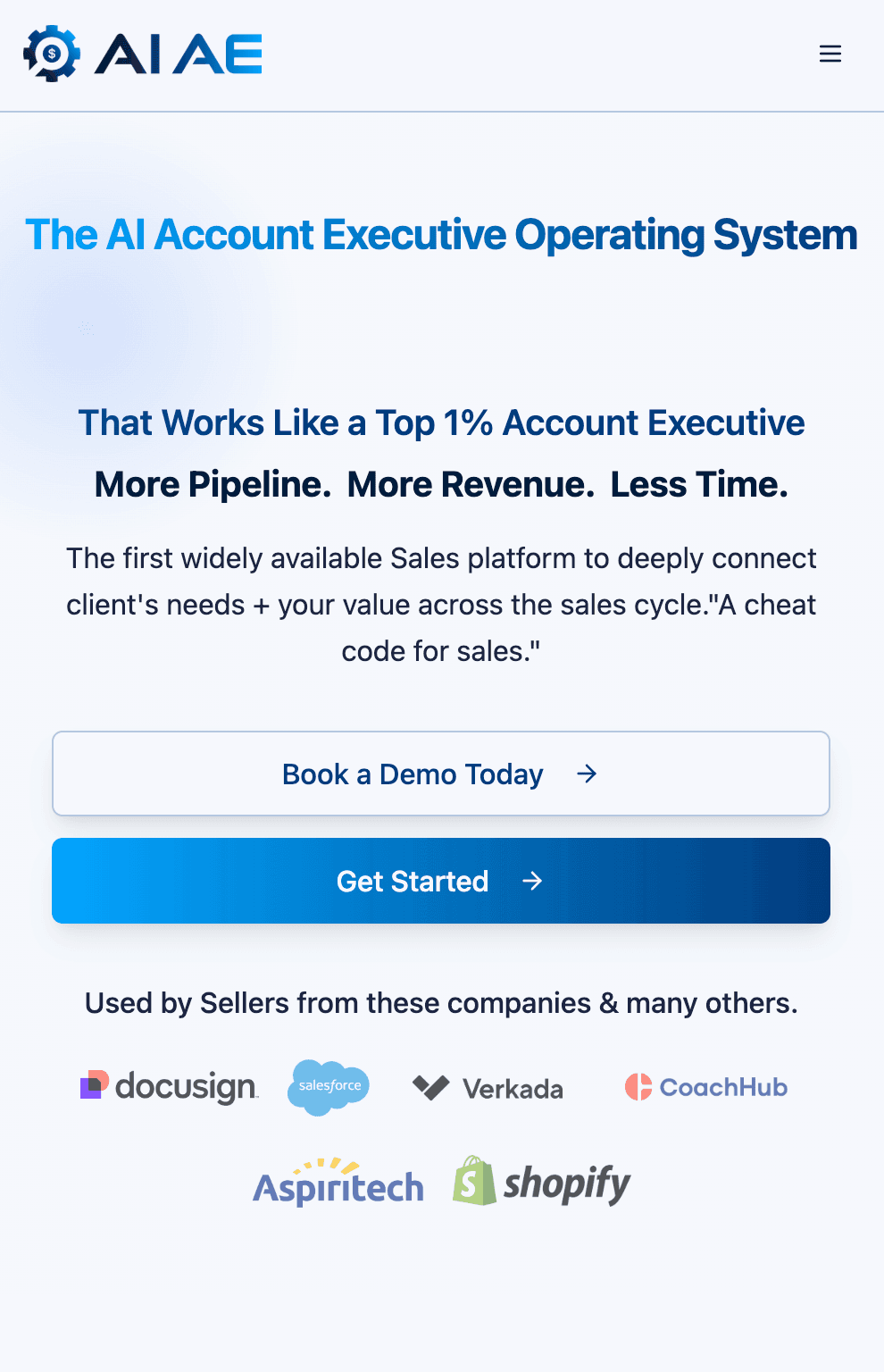 AI Account Executive website screenshot mobile